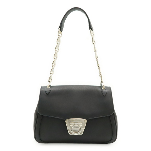 SALVATORE FERRAGAMO Handbags - Salvatore Ferragamo Gancini Vara Chain Shoulder Handbag, Leather, Black, BW-8462